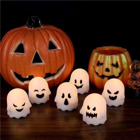 Halloween Ghost Lights Flameless Candles Battery Operated with Remote - Picture 3 of 7